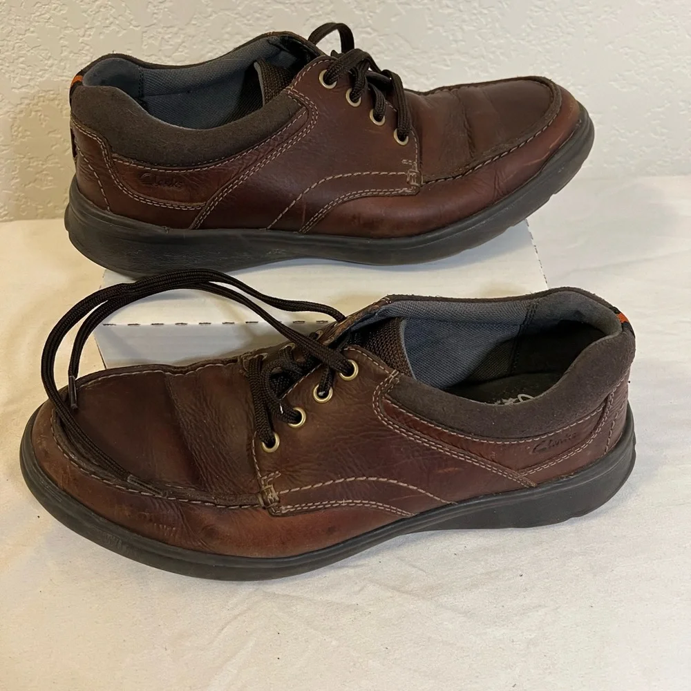 Men's 10.5 Clarks Cotrell‎ Edge Oxford 26119803 Brown Fabric Leather Lace Up